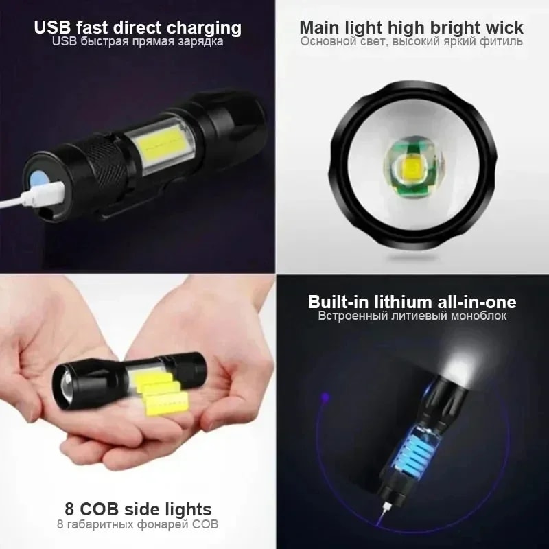 Mini Portable COB XPE USB Rechargeable Flashlight For Outdoor Adventures 3