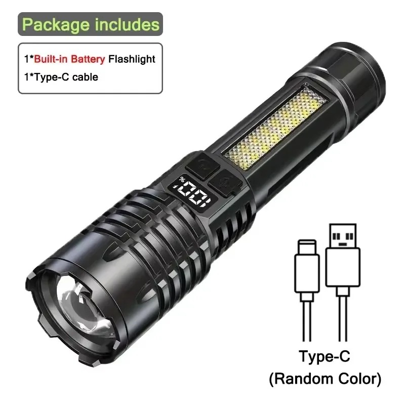 Super Bright COB LED Flashlight Rechargeable Zoomable Waterproof Torch For Camping Hiking 5