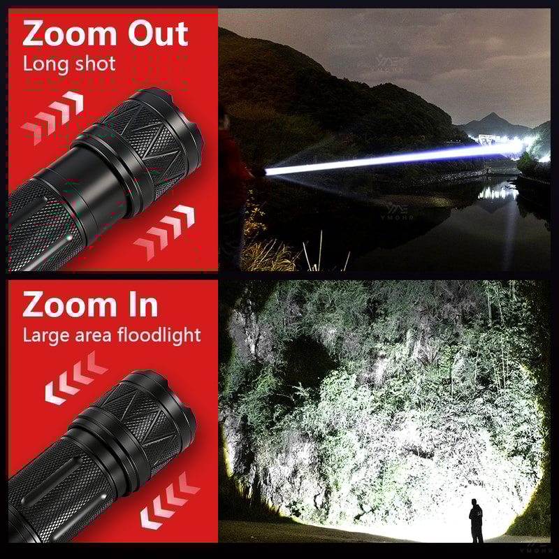 Rechargeable LED Tactical Flashlight With Power Bank Zoom Outdoor Camping Lantern 4