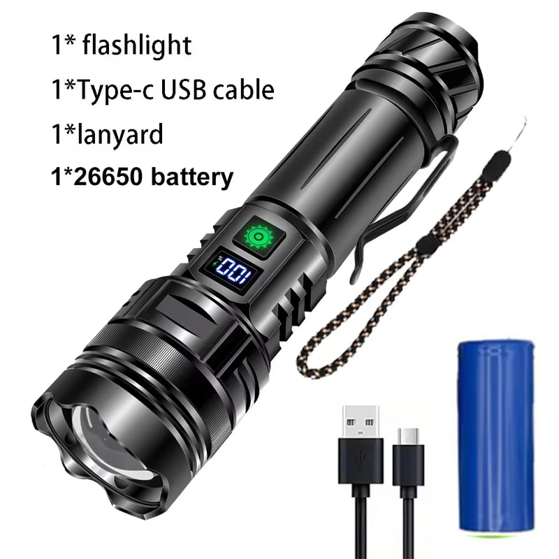 Ultra Bright Lumen LED Flashlight Rechargeable Portable USB C Torch For Outdoor Emergency Use 5