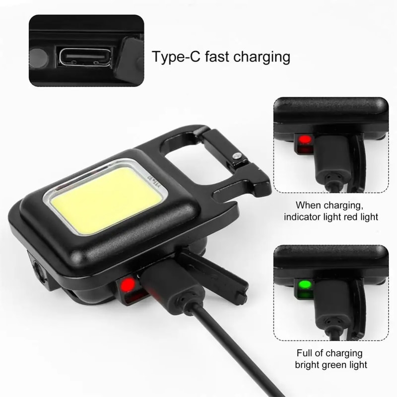 Super Bright COB LED Mini Flashlight with Tail Magnet & Corkscrew EDC Keychain Light for Outdoor & Emergency Use