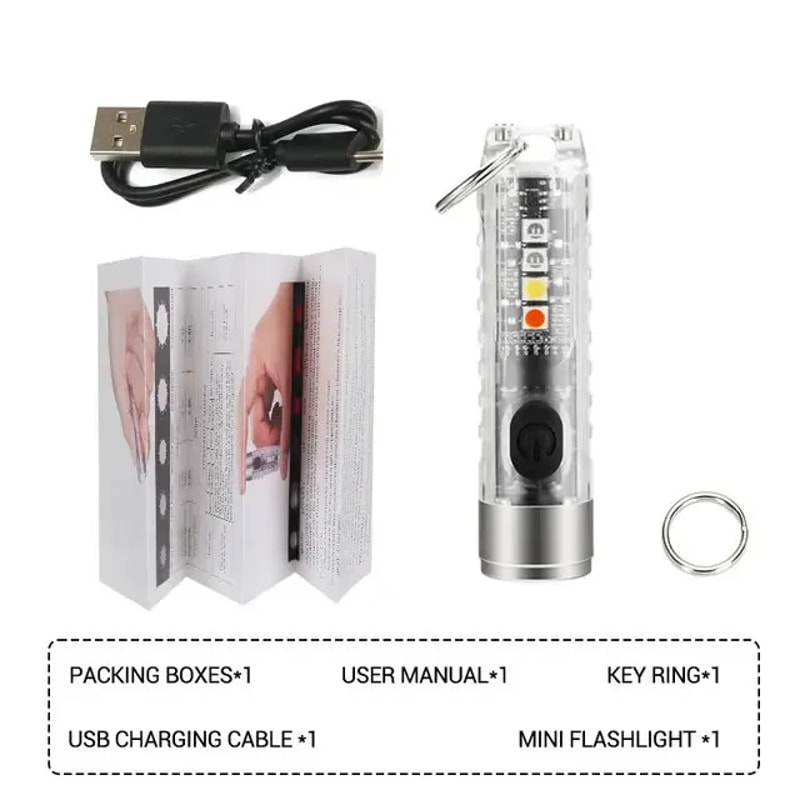 Mini Keychain Flashlight With Type C Fast Charging Waterproof Torch Lamp Magnetic Multifunction For 6