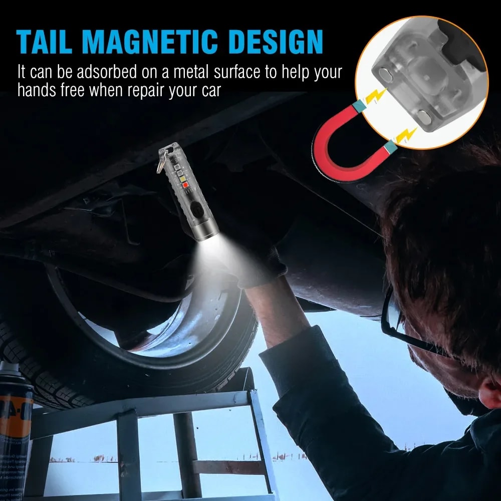 Mini Keychain Flashlight With Type C Fast Charging Waterproof Torch Lamp Magnetic Multifunction For 5
