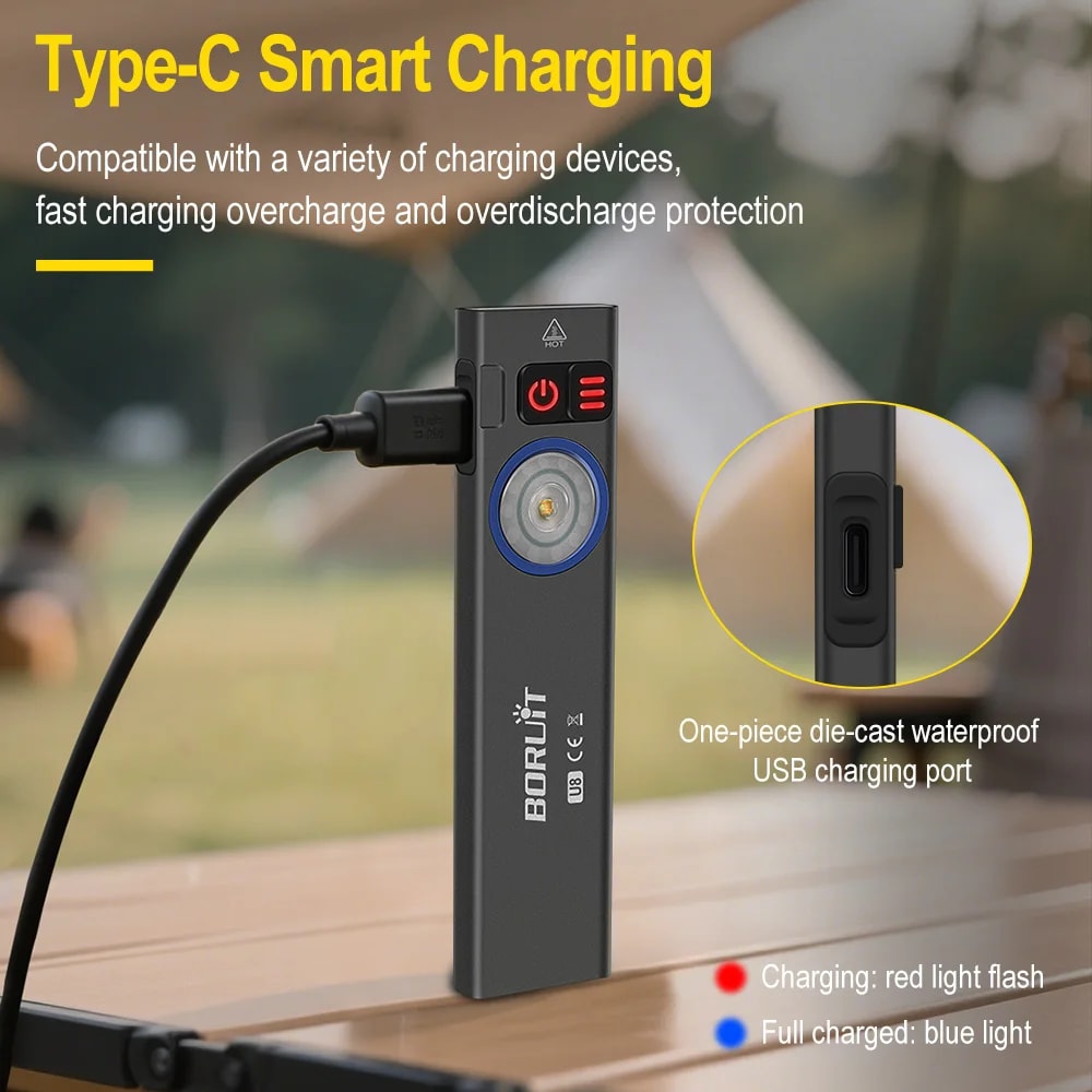 U8 EDC LED Flashlight With Magnet Type C Rechargeable Waterproof Work Light Torch For Camping Outd 2