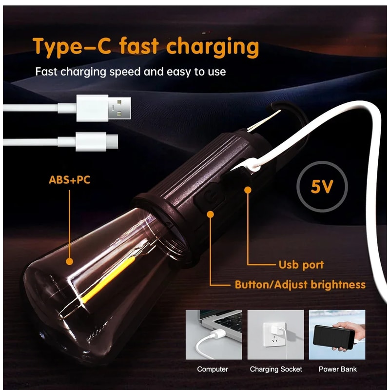Portable LED Camping Light With Type C Charging Waterproof Lantern For Hiking Fishing Warm Light L 2