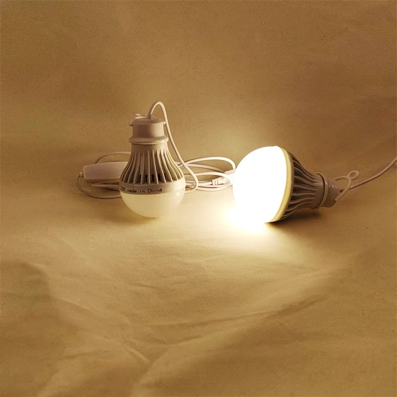 LED Camping Light USB Emergency Bulb, Color Dimmable, Hanging Tent Light for Barbecue, Fishing, and Outdoor