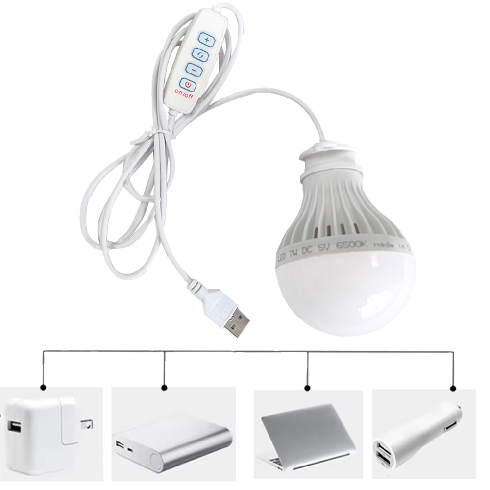 LED Camping Light USB Emergency Bulb, Color Dimmable, Hanging Tent Light for Barbecue, Fishing, and Outdoor