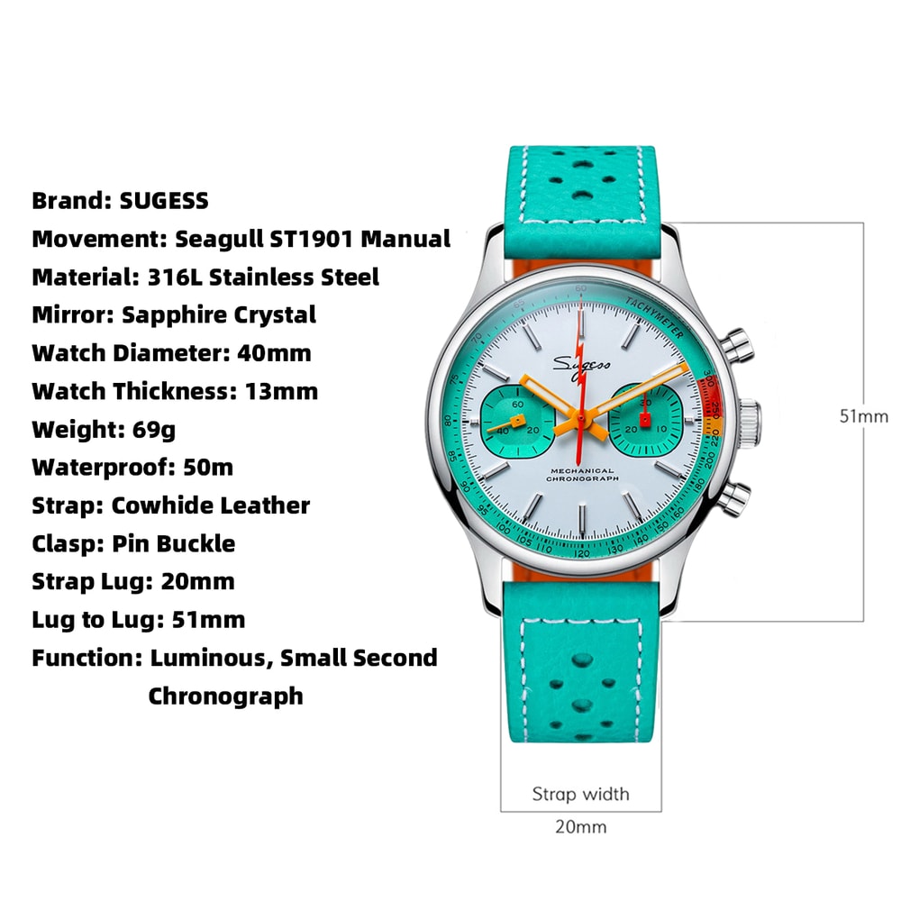Sugess Chronograph Watch For Men With Swanneck Movement Mechanical Wristwatch Sapphire Crystal Pilo 3