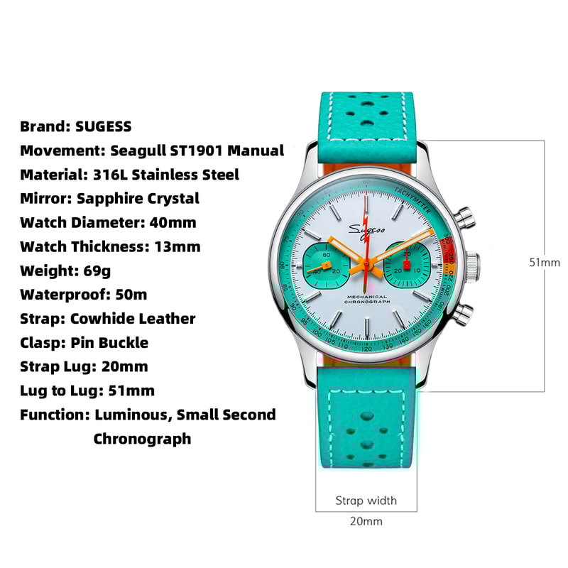 Sugess Chronograph Watch For Men With Swanneck Movement Mechanical Wristwatch Sapphire Crystal Pilo 3