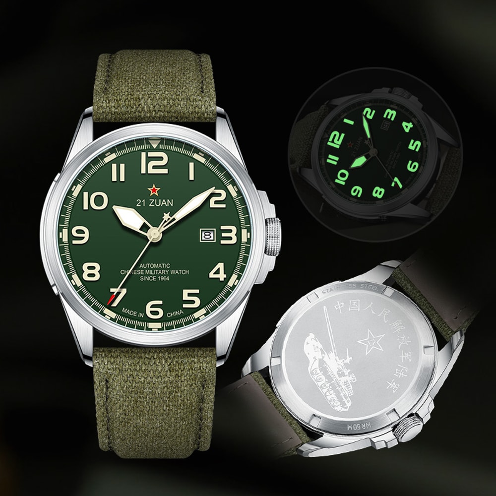 Luxury Military Men Watch with Automatic Mechanical Movement, Wear Resistant Leather Strap, Luminous Display