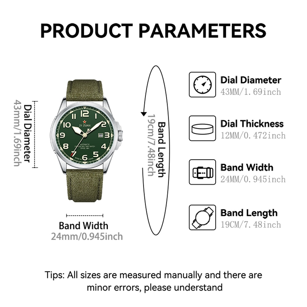 Luxury Military Men Watch with Automatic Mechanical Movement, Wear Resistant Leather Strap, Luminous Display