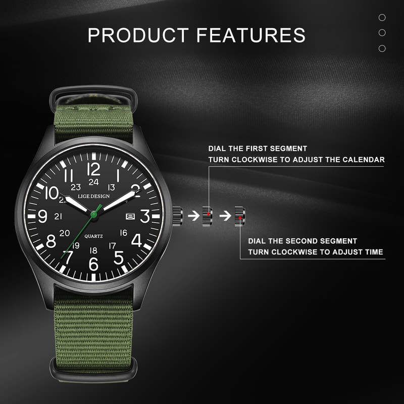 Luxury Men Quartz Watch Waterproof Luminous Military Sports Watch With Date Nylon Leather Band 1