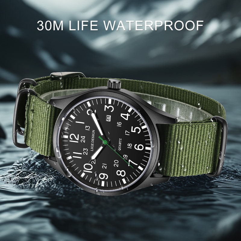 Luxury Men Quartz Watch Waterproof Luminous Military Sports Watch With Date Nylon Leather Band 2