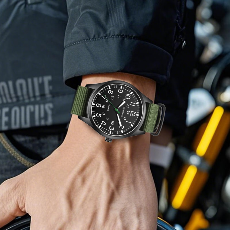 Luxury Men Quartz Watch Waterproof Luminous Military Sports Watch With Date Nylon Leather Band 3