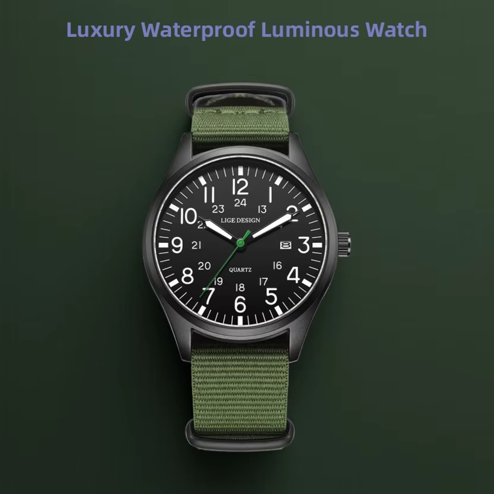 Luxury Men Quartz Watch Waterproof Luminous Military Sports Watch With Date Nylon Leather Band 4