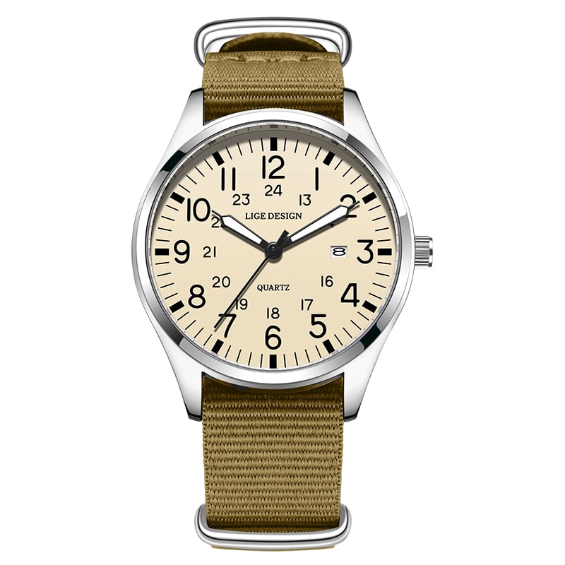 Luxury Men Quartz Watch Waterproof Luminous Military Sports Watch With Date Nylon Leather Band 9