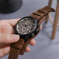 retro men big dial leather band quartz watch business, military, and sports wristwatch