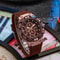 Men Military Style Quartz Watch with Triple Bezel & Brown Silicone Strap Edition