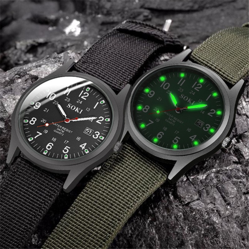 Luminous Hands Military Quartz Watch for Men Casual Nylon Sports Wristwatch