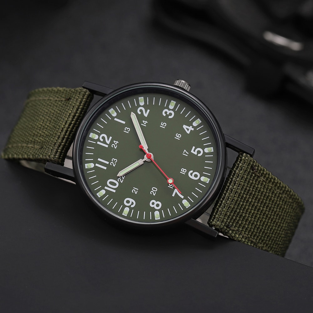Casual Nylon Band Men's Sports Watch Military Analog Quartz Wristwatch