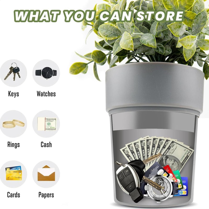 Flower Pot Safe Storage Box with Lock Mini Organizer for Keys, Money, and Valuables