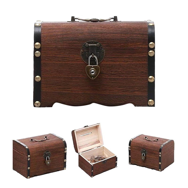 Vintage Treasure Chest With Lock Retro Wooden Storage Box For Home Decoration Savings 4