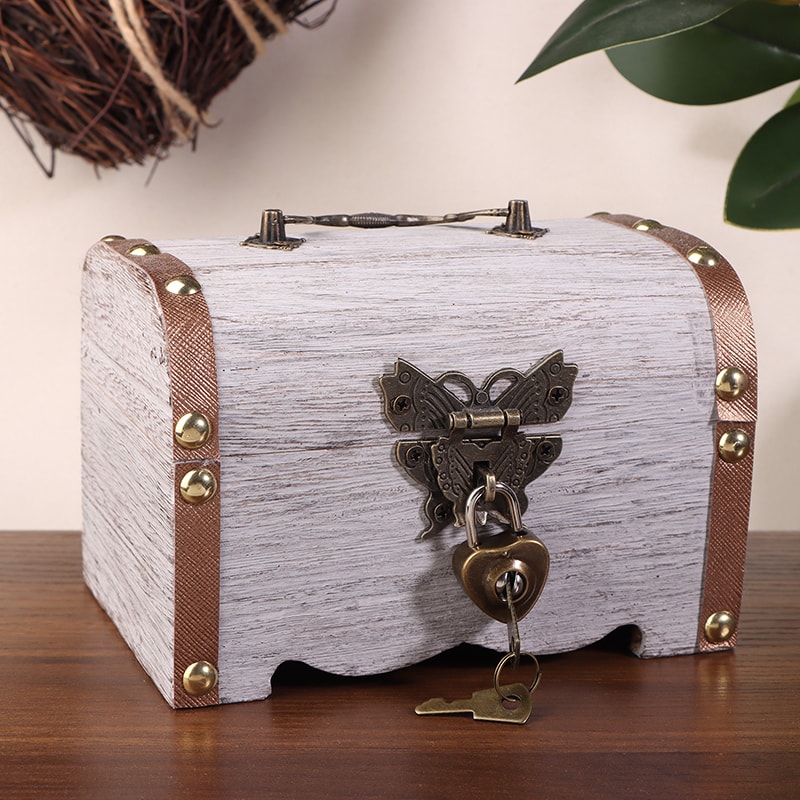 Vintage Treasure Chest With Lock Retro Wooden Storage Box For Home Decoration Savings 10