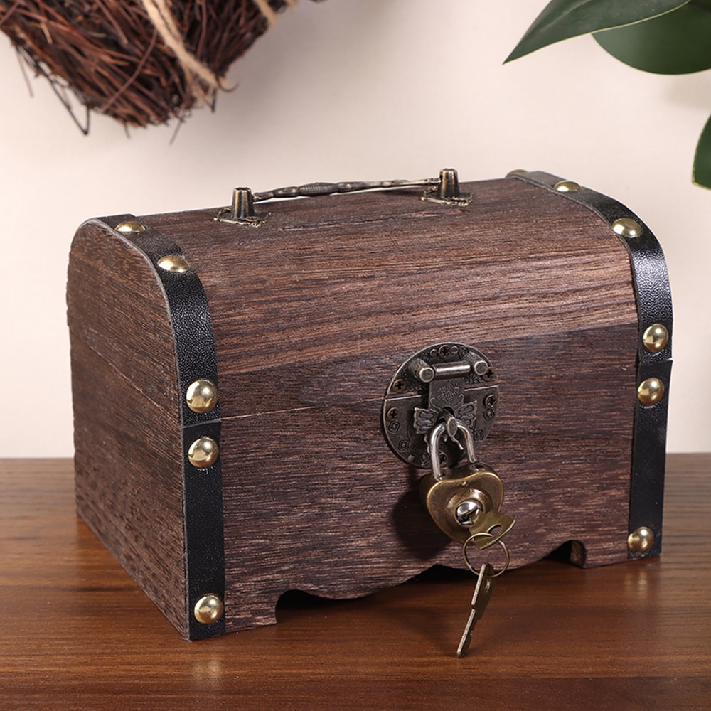 Vintage Treasure Chest With Lock Retro Wooden Storage Box For Home Decoration Savings 6