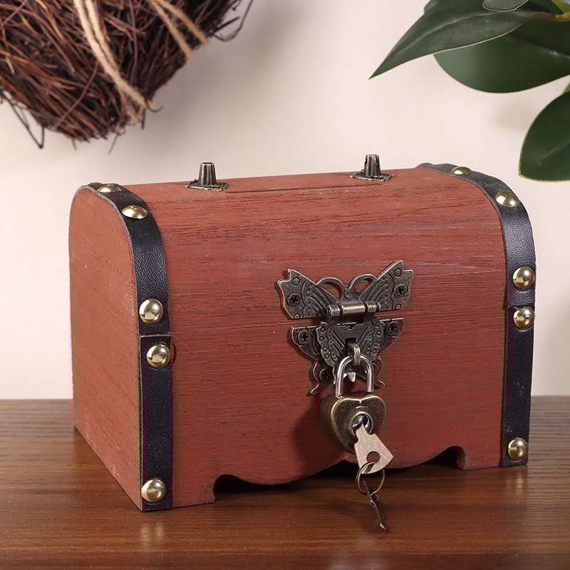 Vintage Treasure Chest With Lock Retro Wooden Storage Box For Home Decoration Savings 7