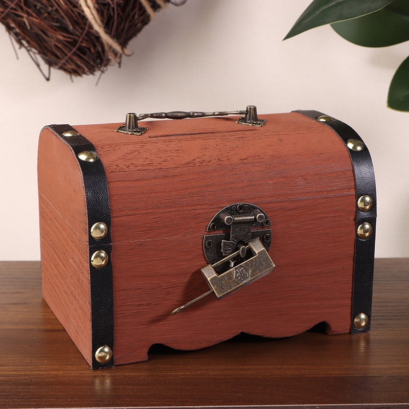 Vintage Treasure Chest With Lock Retro Wooden Storage Box For Home Decoration Savings 8