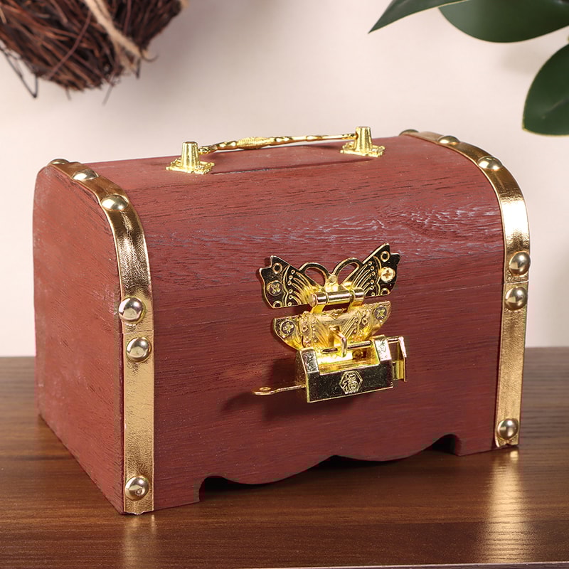 Vintage Treasure Chest With Lock Retro Wooden Storage Box For Home Decoration Savings 9
