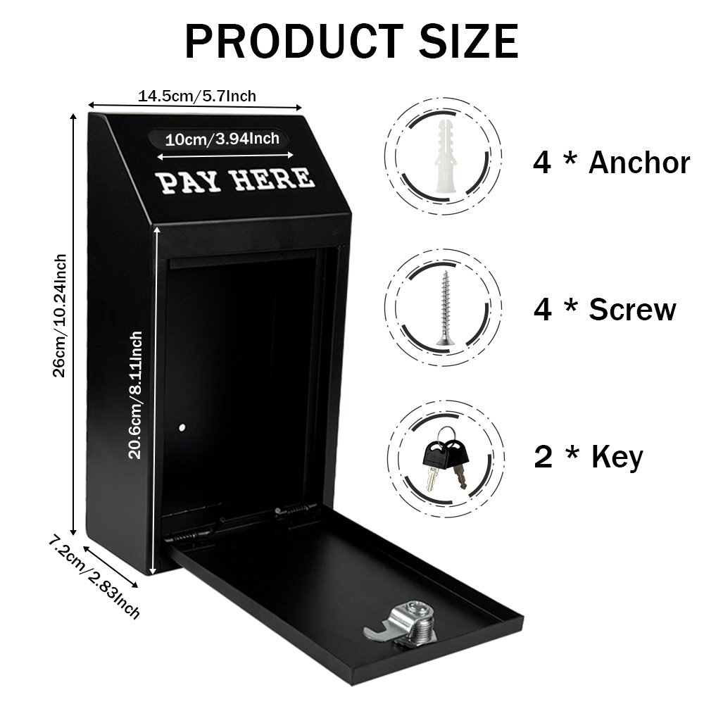 Secure Cash Box with Lock Wall Mount Metal Donation & Mailbox for Home, Office, and Outdoor Use
