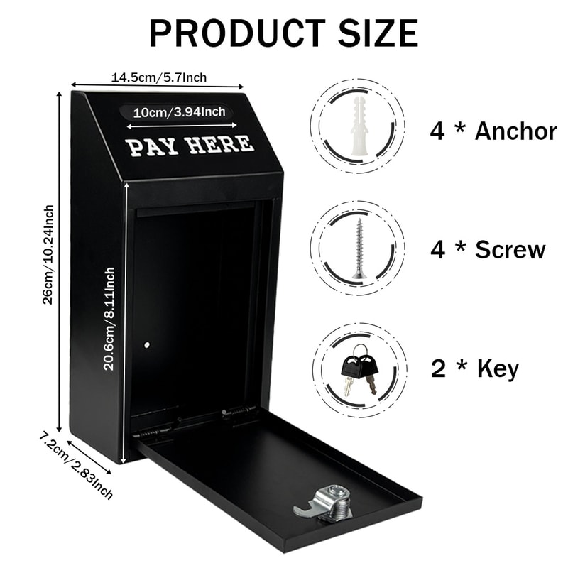 Secure Cash Box with Lock Wall Mount Metal Donation & Mailbox for Home, Office, and Outdoor Use
