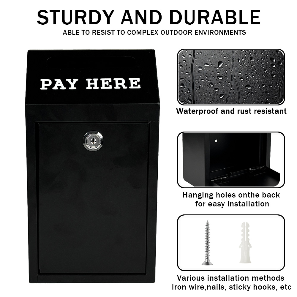 Secure Cash Box with Lock Wall Mount Metal Donation & Mailbox for Home, Office, and Outdoor Use