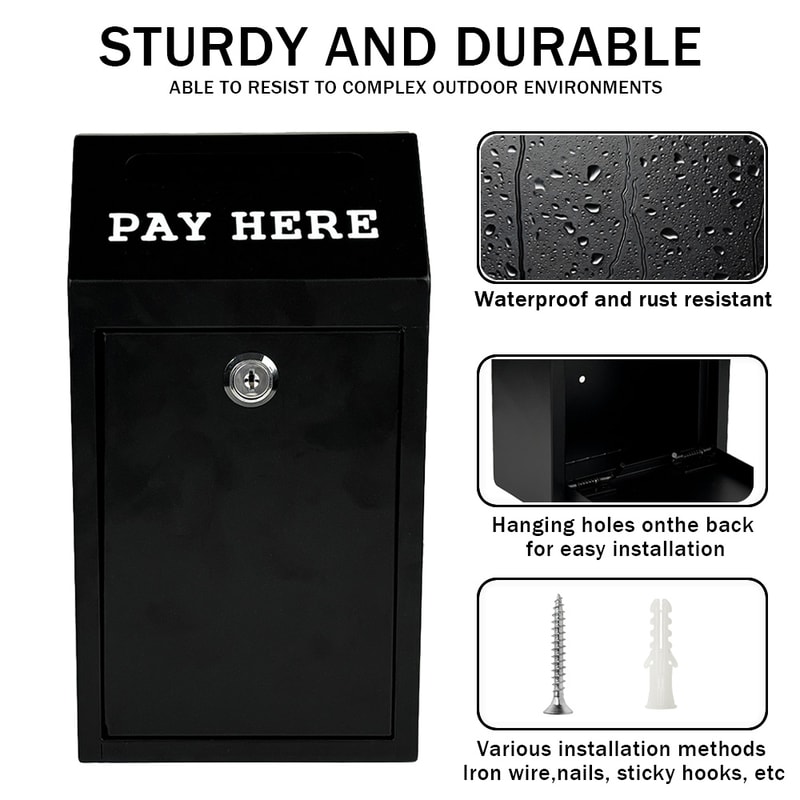 Secure Cash Box with Lock Wall Mount Metal Donation & Mailbox for Home, Office, and Outdoor Use