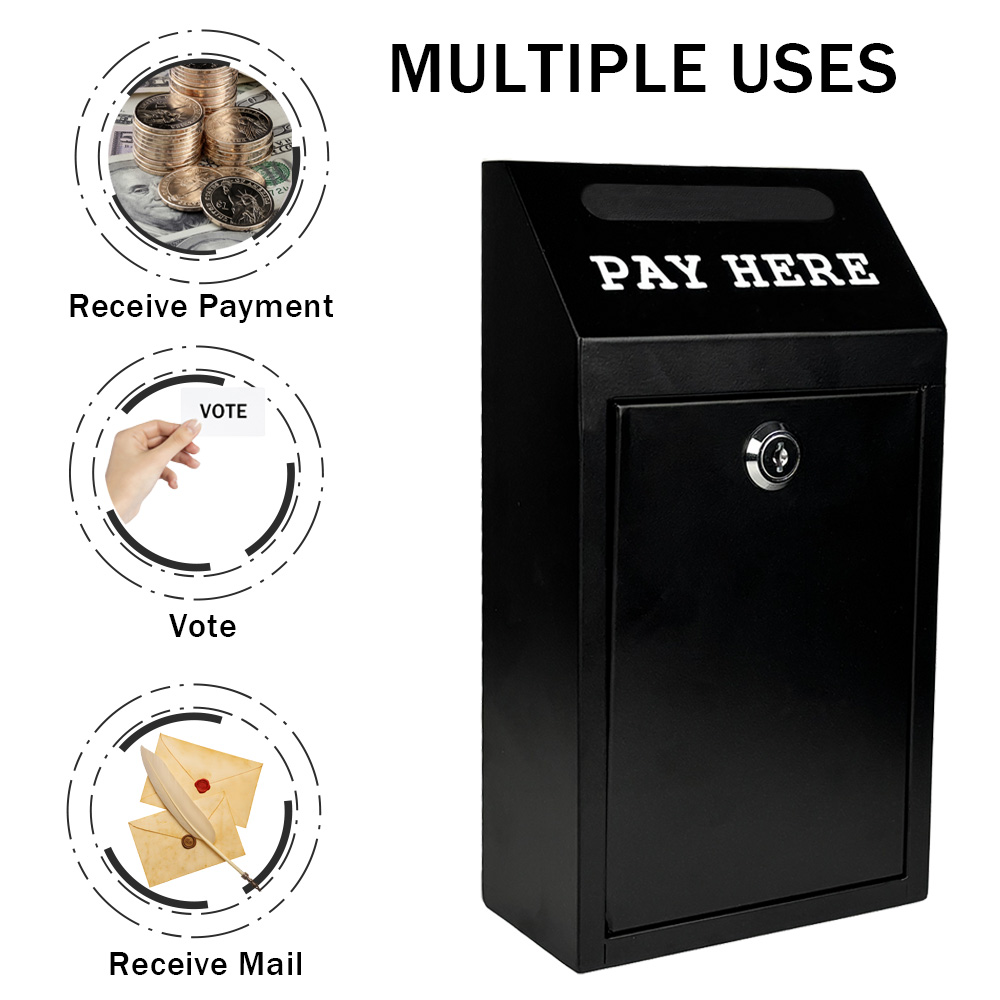 Secure Cash Box with Lock Wall Mount Metal Donation & Mailbox for Home, Office, and Outdoor Use