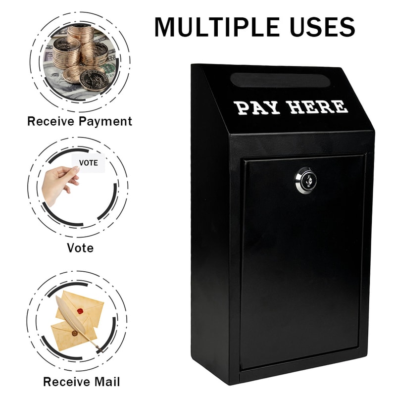 Secure Cash Box with Lock Wall Mount Metal Donation & Mailbox for Home, Office, and Outdoor Use