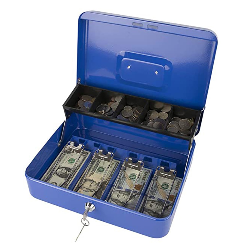 Desk Steel Safe Cash Box With Lock Coin Compartment Bill Clips For Cash Register Home Organizatio 5