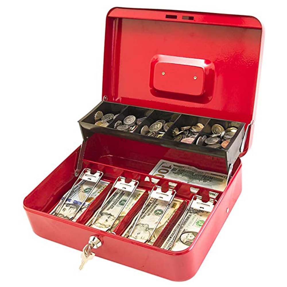 Desk Steel Safe Cash Box With Lock Coin Compartment Bill Clips For Cash Register Home Organizatio 10
