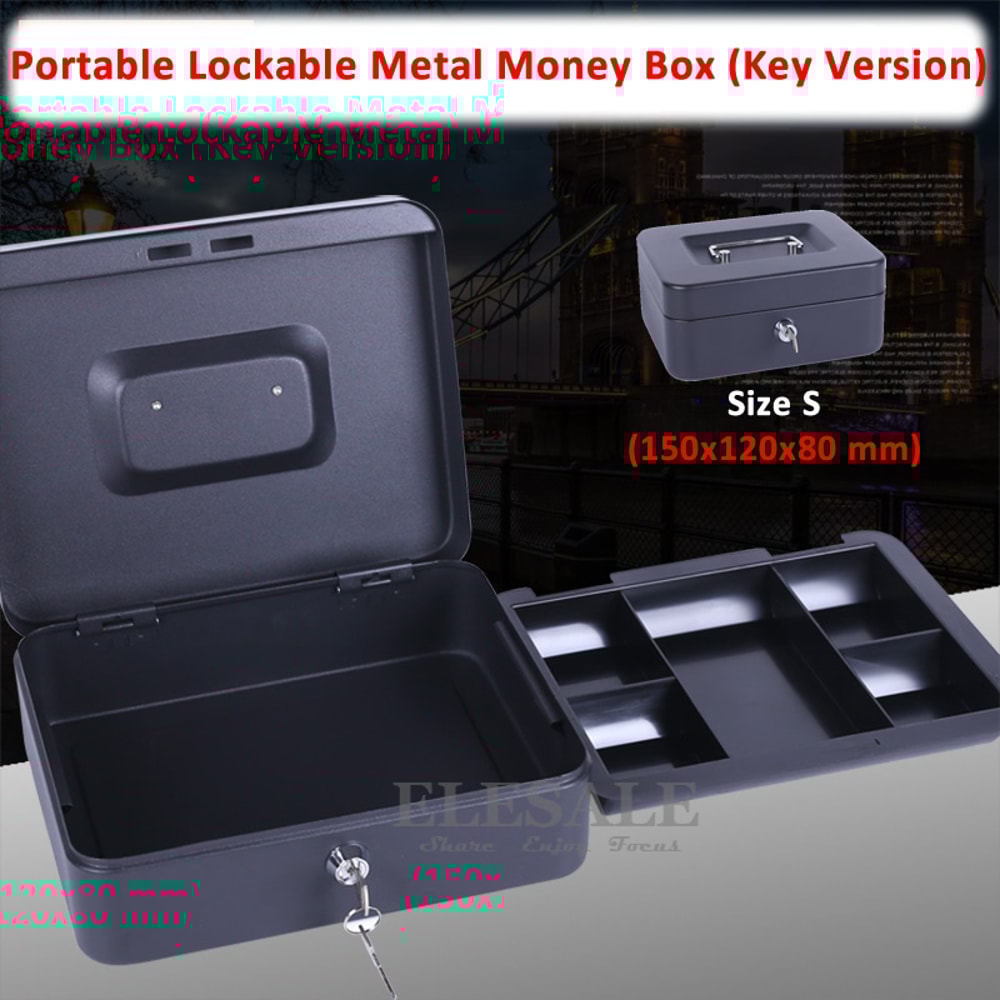 Mini Portable Cash Box with Lock and Tray Durable Steel Security Safe