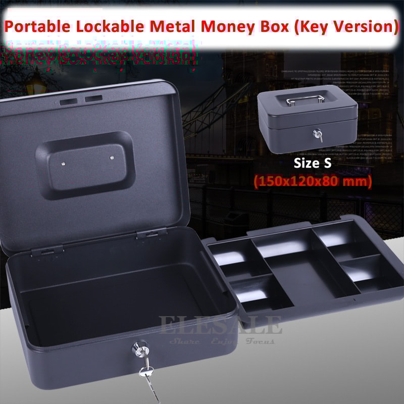 Mini Portable Cash Box with Lock and Tray Durable Steel Security Safe