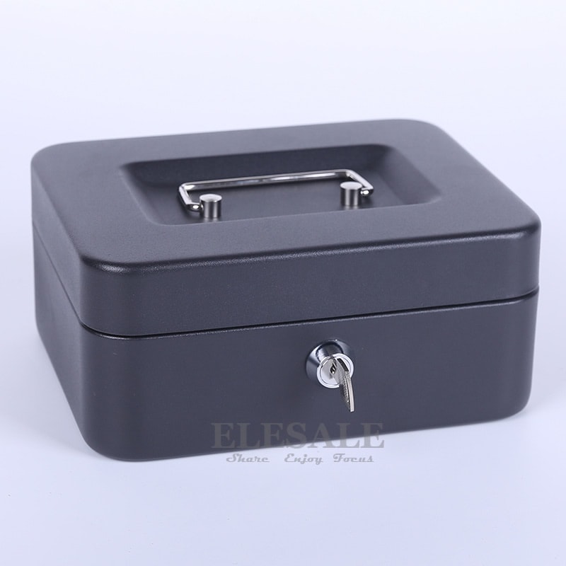 Mini Portable Cash Box with Lock and Tray Durable Steel Security Safe