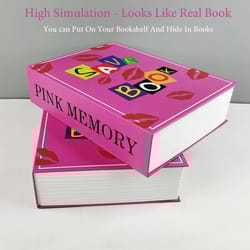 pink hidden book safe box with code/key lock steel simulation money cash organizer box