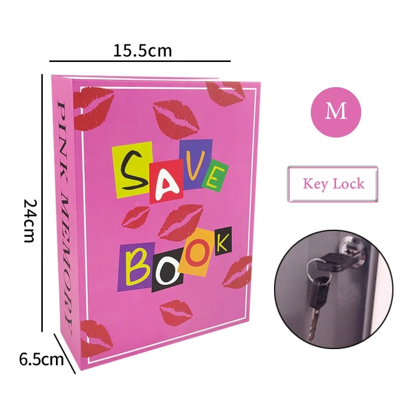 Pink Hidden Book Safe Box With CodeKey Lock Steel Simulation Money Cash Organizer Box 7