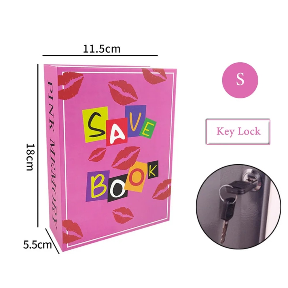 Pink Hidden Book Safe Box With CodeKey Lock Steel Simulation Money Cash Organizer Box 6