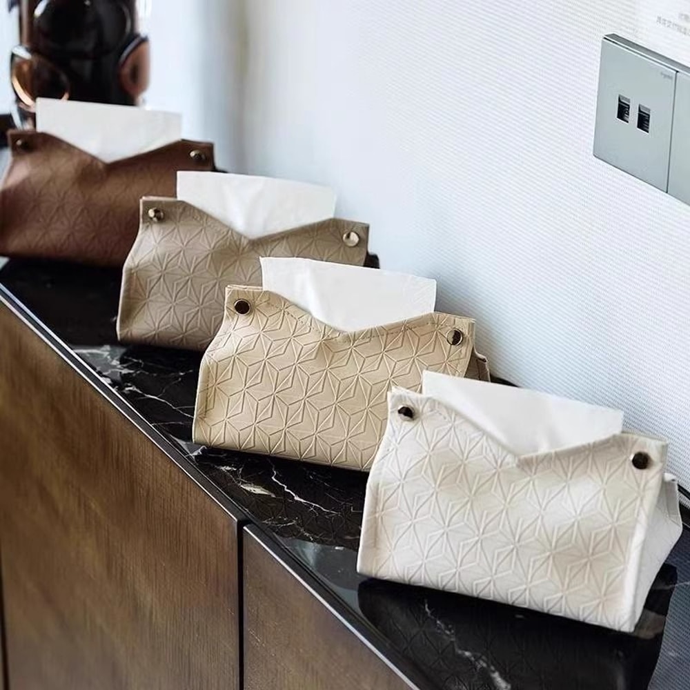 Geometric Texture Tissue Box for Living Room or Bathroom, Light Luxury Toilet Paper Holder & Household Storage Solution