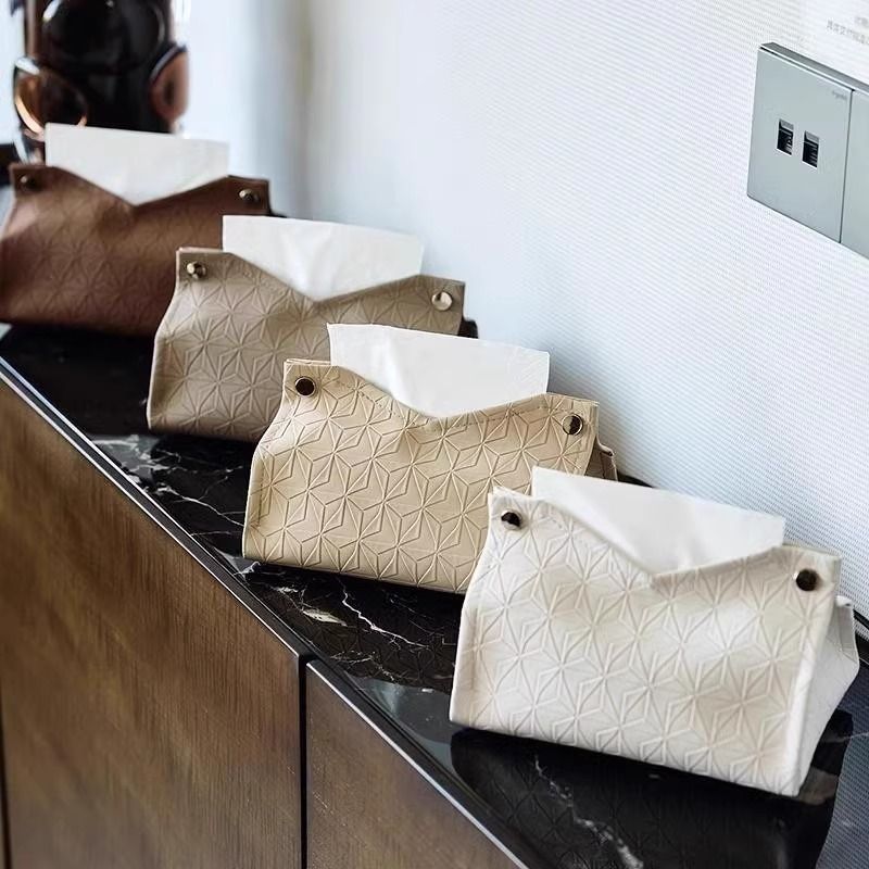 Geometric Texture Tissue Box for Living Room or Bathroom, Light Luxury Toilet Paper Holder & Household Storage Solution