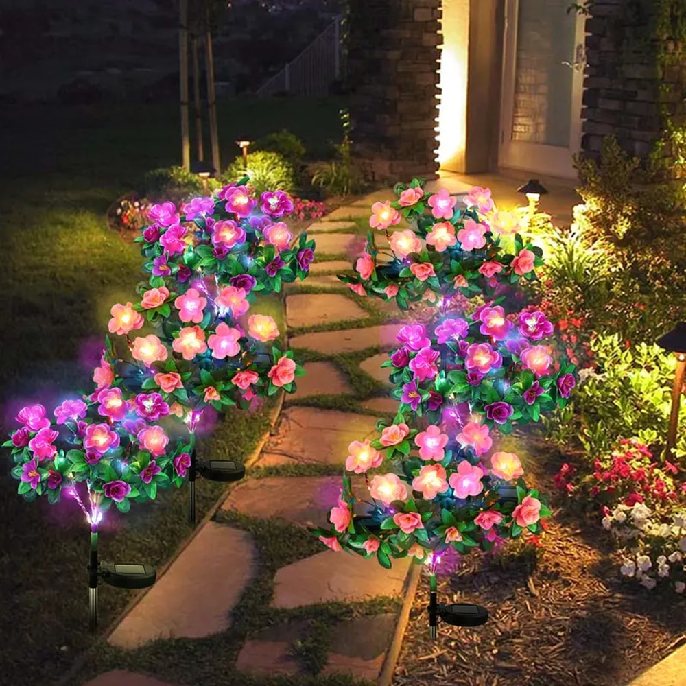 Solar Flower Garden Lights LED Waterproof Outdoor Pathway Lights Decorative Lawn Landscape Lighting