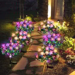 solar flower garden lights led waterproof outdoor pathway lights decorative lawn landscape lighting
