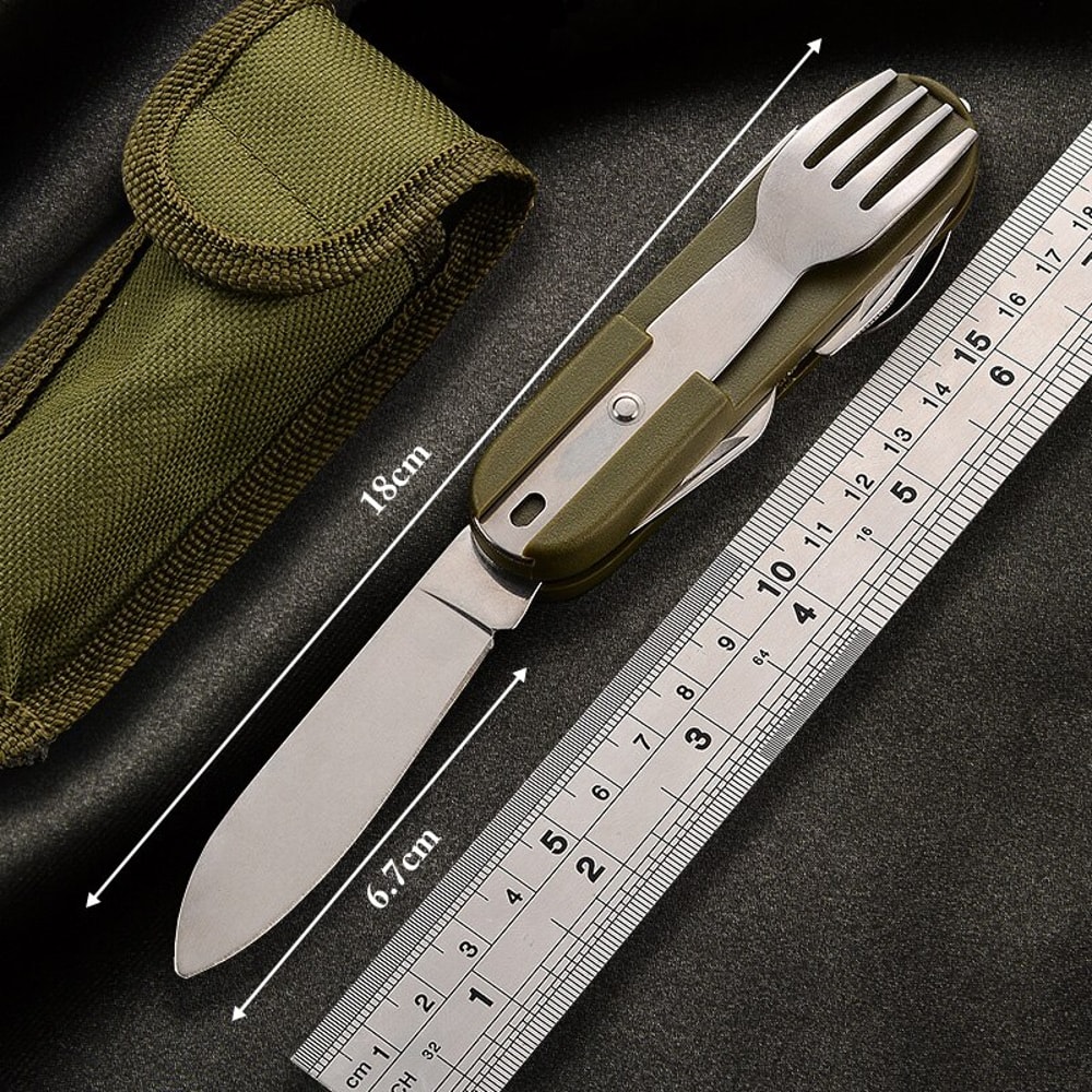 Multifunctional Camping Utensil Set Foldable Stainless Steel Travel Cutlery Kit